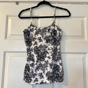 Apt. 9 Camisole Tank Top Women's Size Small Black White Floral Coquette Layering